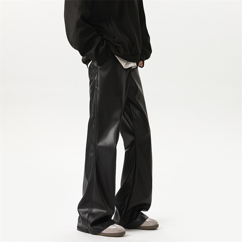 01黑色cleanfit裤子男女微喇皮裤美式高街皮裤XZ211-1-K2449-P60，男装皮裤，星座211-1