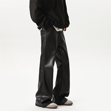 01黑色cleanfit裤子男女微喇皮裤美式高街皮裤XZ211-1-K2449-P60，男装皮裤，星座211-1