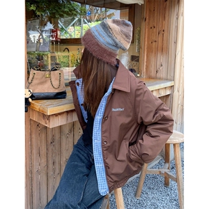 夹棉服女冬季小个子双面穿棉袄短款格子纹棉衣外套 M115图片