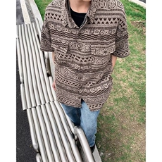夏威夷提花古巴领短袖衬衫男女户外夏季度假痞帅花衬衣CJ13，男装衬衫，星座1116A-1（原606A）