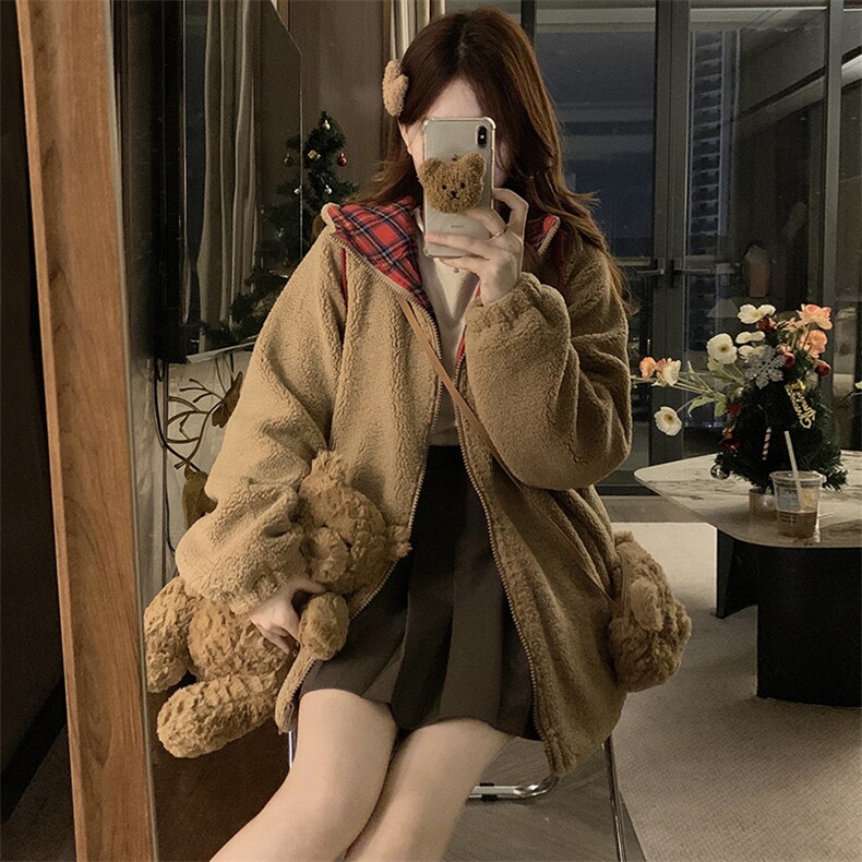 C926-P125冬季羊羔毛拼格子连帽防寒服外套宽松加厚保暖开衫外套,男装棉衣,星座911-2(原星座613-2）