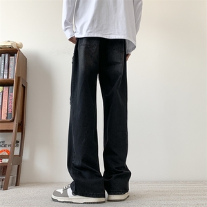 S-3XL夏季薄款冰丝裤直筒宽松破洞牛仔裤310A-2BK312p55控78