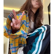 黄色格子衬衫男设计感小众高街vibe情侣长袖衬衣外套CO4，男装衬衫，星座1116A（原606A-3）
