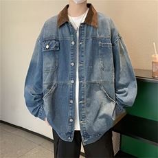 F154-P65美式复古多口袋拼接牛仔外套男高街潮牌宽松工装夹克，男装夹克，星座512-6