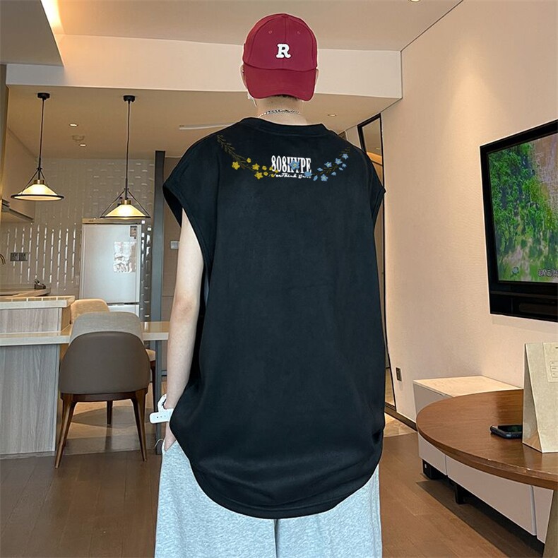 可设48小时发货支持抖音得物来样二开240克重磅美式麂皮绒背心t恤,男装T恤,电商A486
