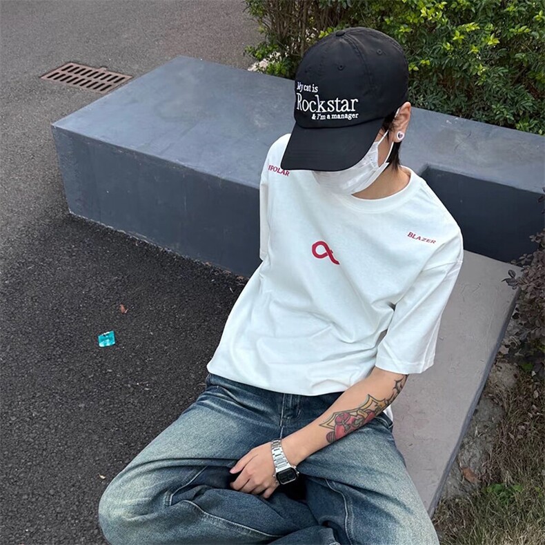 万针全刺绣解构设计260克重磅双纱纯棉高品质美式高街短袖T恤特35图片