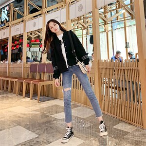 【现货】2024春秋新款潮短款小个子外套女韩版工装百搭夹克上衣图片