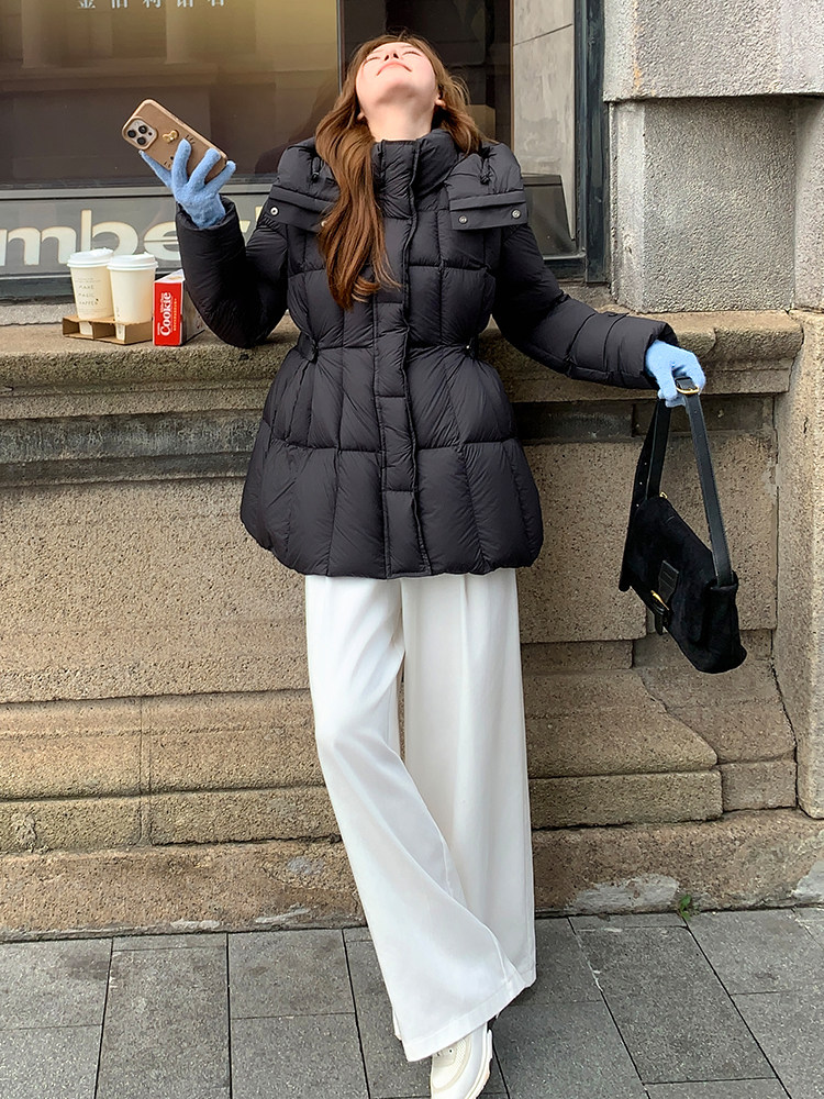 款纯色小蛮腰连帽显瘦羽绒服女（腰围可调节）,女装羽绒服,浙宝189
