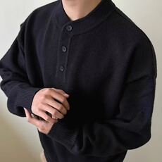 B173-P63灰色亨利领美式高街毛衣男款秋冬新款高级感慵懒风，男装针织衫/毛衣，电商B323A