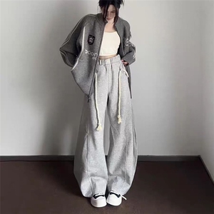麻绳弯刀小众2025秋卫裤春秋季宽松美式阔腿休闲灰色运动裤长裤图片