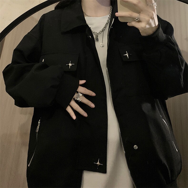 春秋新款设计美式高街外套男女宽松hiphop正肩夹克上衣C344-P90,男装夹克,星座911-2(原星座613-2）