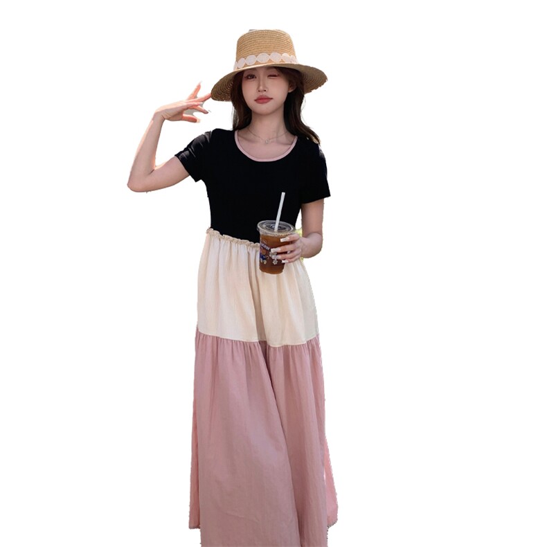 少女风韩系木耳边拼接连衣裙女夏2025新款多巴胺穿搭独特漂亮长裙,女装连衣裙,2C123