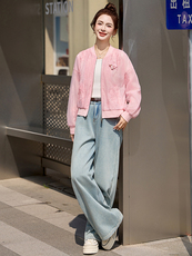 粉色小香风刺绣棒球服外套女2026春夏新款小个子百搭防晒薄款上衣，女装短外套，艾仟回(原伊仟回)