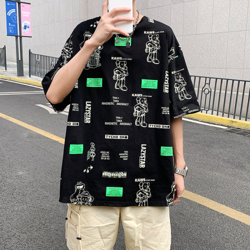 夏季港风T恤男宽松满印花中性风t恤情侣款DS-A160-1-T117-P30,男装T恤,电商C323-1