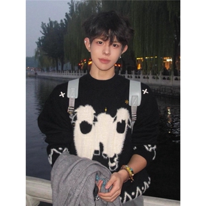 少年感小羊提花毛衣男款秋冬cleanfit绒感内搭上衣条纹加厚针织衫
