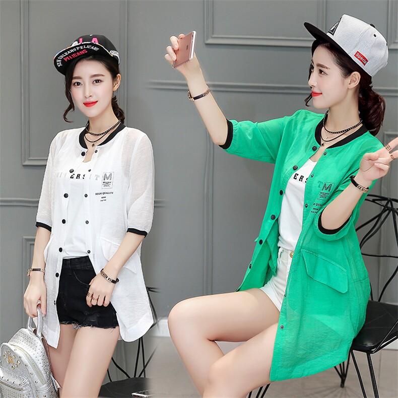 百搭件开衫中长款宽松纯色排多扣防晒衣2021年夏季，女装防晒衣，艾尚靓装
