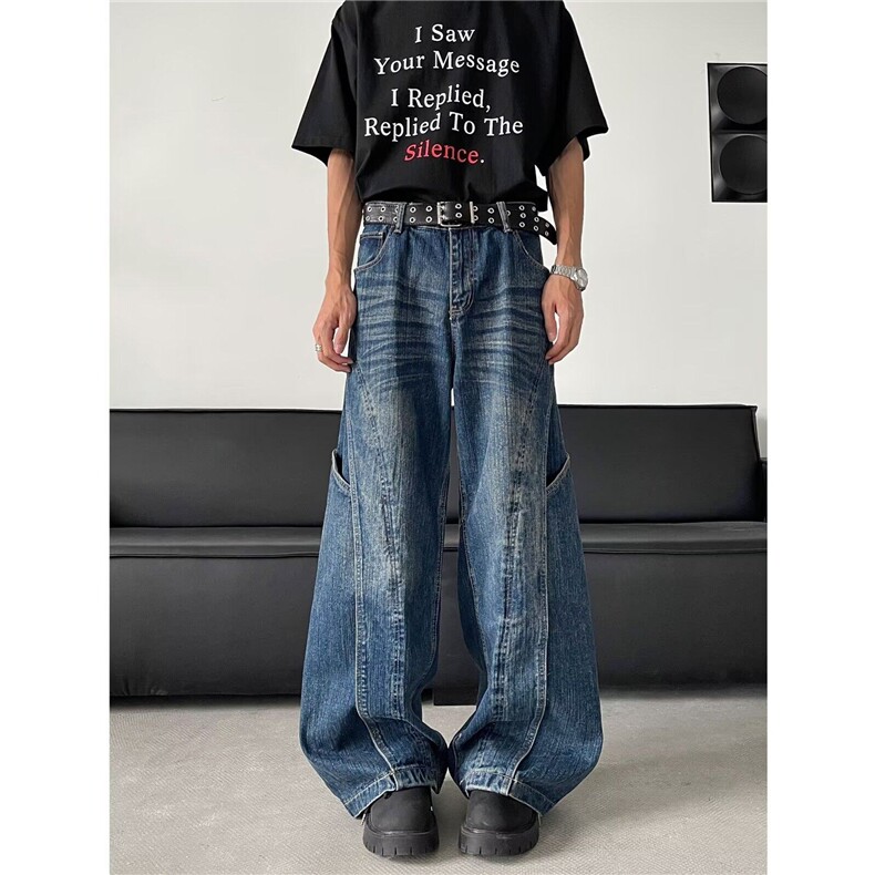 设计感高街牛仔裤男女韩版潮流帅百搭2025夏季ins长裤RK2791-P61,男装牛仔裤,星座412-2