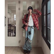 美式流苏格子衬衫男女春秋季新款宽松小众衬衣外套潮流CY1217-P43，男装衬衫，星座412-3