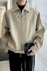 美式复古机车风PU皮衣男女垫肩双拉链无臭味皮衣夹克外套，男装皮裤，星座218-8