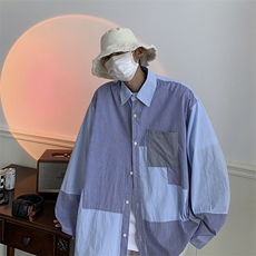 CS08-P34日系条纹拼色长袖衬衫，男装衬衫，星座1501-1