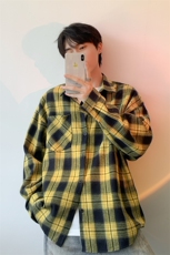 衬衫男秋季新款港风宽松大码磨毛格子长袖衬衣CS6638-特P29，男装衬衫，星座214-3