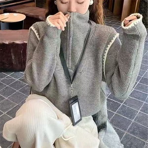 女士半拉链假两件长袖2025年秋季图片