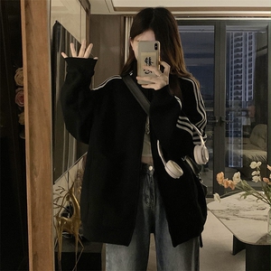 2024秋季新款港风美式潮牌设计感条纹开衫立领卫衣男女 ZW396-P80图片