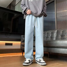 纯色牛仔裤男秋季水洗宽松直筒百搭阔腿休闲长裤W8001-7/P35，男装牛仔裤，星座506