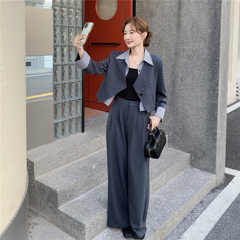 撞色拼接假两件衬衫套装女新款时尚休闲两件套C252-2701P185K298,女装套装/套裙,2C252
