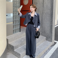 撞色拼接假两件衬衫套装女新款时尚休闲两件套C252-2701P185K298，女装套装/套裙，2C252