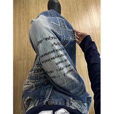重工铆钉弯刀牛仔裤男女秋冬新款设计感宽松阔腿拖地长裤NK1011，男装牛仔裤，星座1116A（原606A-3）