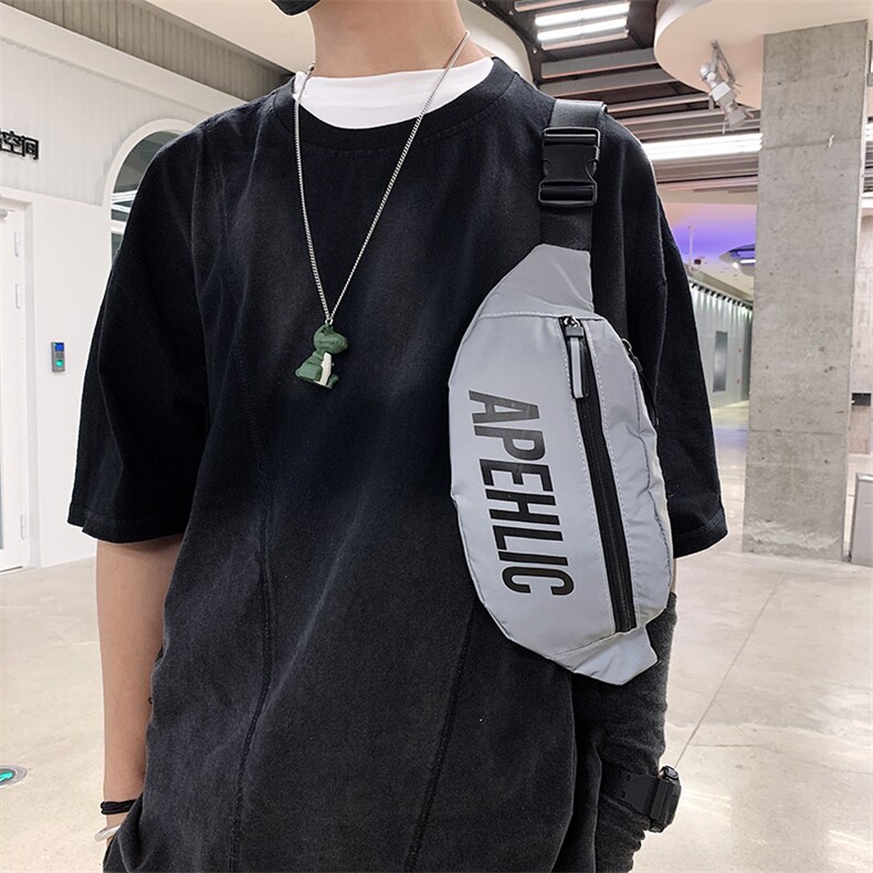 创意款单肩帆布包女嘻哈个性男士胸包腰包反光潮酷斜挎包,女包帆布包,星座510A-2
