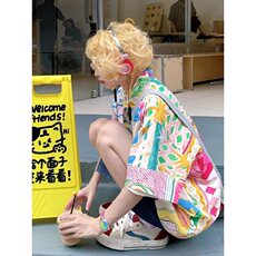 夏威夷短袖花衬衫女夏季宽松衬衣外套复古休闲情侣上衣潮C2417，男装T恤，星座1116A（原606A-3）