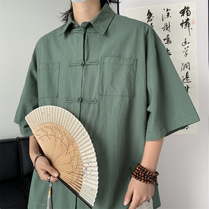 CS7122-P45特 控78 大码凉爽新中式侧面开衩盘扣复古衬衫外套图片
