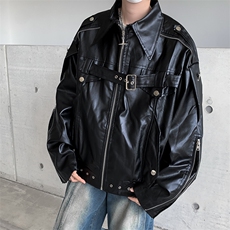 美式高街皮衣男士韩版潮流痞子帅气宽松2024秋冬ins外套W6079-P82，男装皮衣，星座412-3
