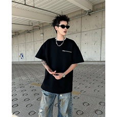 美式cleanfit重磅拉链短袖男款夏季设计感t恤痞帅小领口正肩半袖，男装T恤，星座506