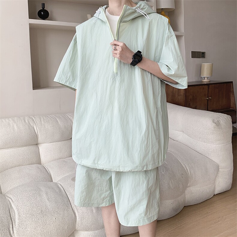 8XL-M休闲运动套装大码工装短袖冰丝薄款连帽户外防晒衣TZ1701P68,男装休闲套装,电商B238