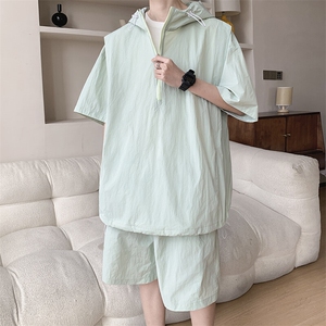 8XL-M休闲运动套装大码工装短袖冰丝薄款连帽户外防晒衣TZ1701P68图片