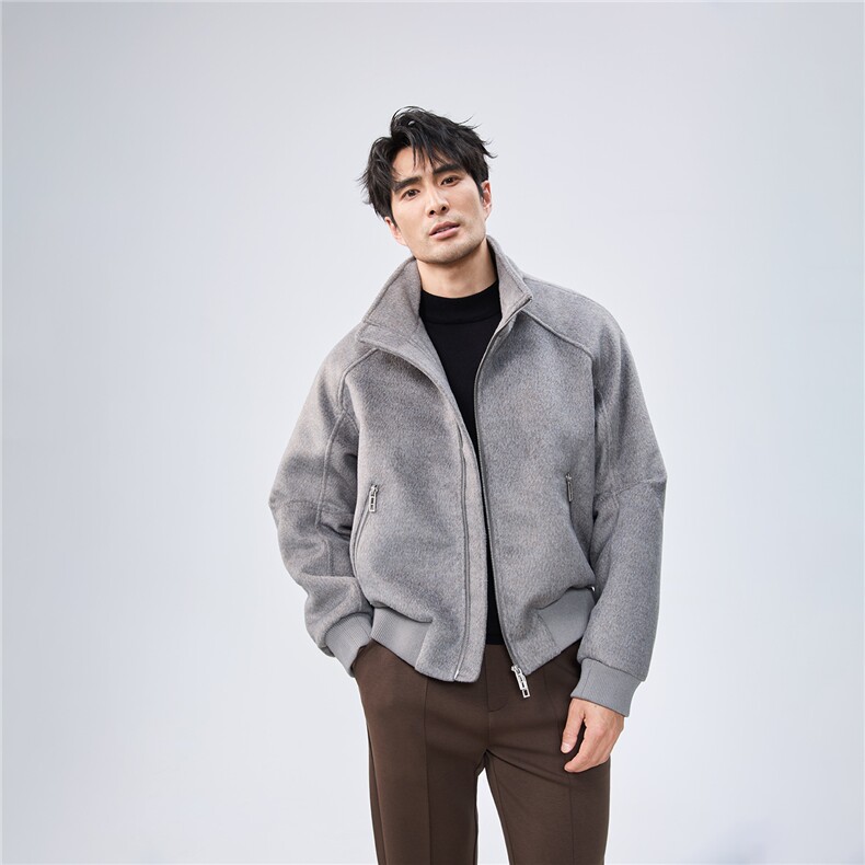 双拉链毛呢夹克外套秋冬短款呢子大衣宽松妮子风A236-JK632-P170，男装毛呢大衣，电商A236