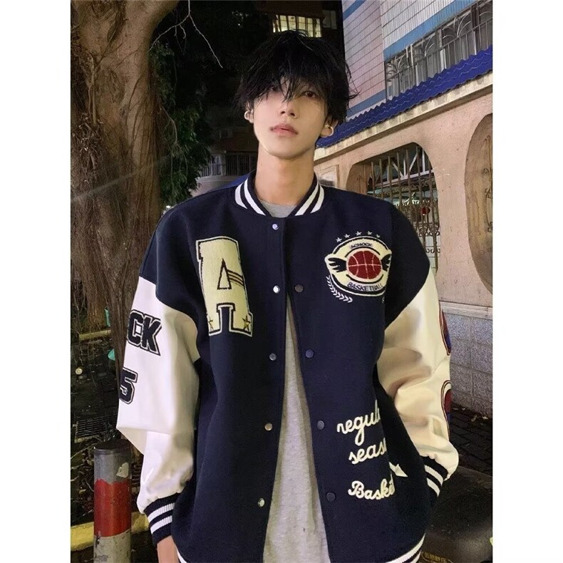 2026美式高街复古毛巾绣棒球服外套女春秋季新款宽松百搭嘻哈夹克，男装夹克，星座715-4