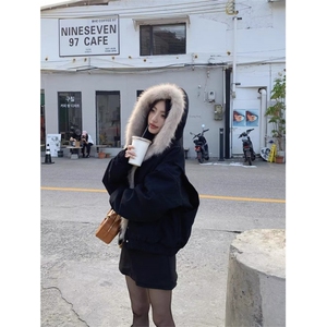 美式复古座山雕短款连帽毛领棉服女冬派克服棉衣外套M0294-P105图片