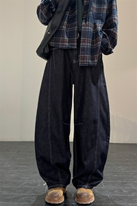 美式复古水洗弯刀裤男宽直筒帅原牛丹宁牛仔裤b381-2/9228/p65图片