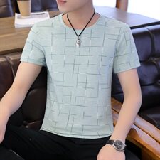 夏季短袖男T恤条纹镂空薄卫衣男圆领修身透气冰丝打底T9502，男装T恤，星座1207