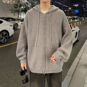 纯色简约毛衣男士秋冬季新款宽松休闲cleanfit针织衫开衫连帽外套图片