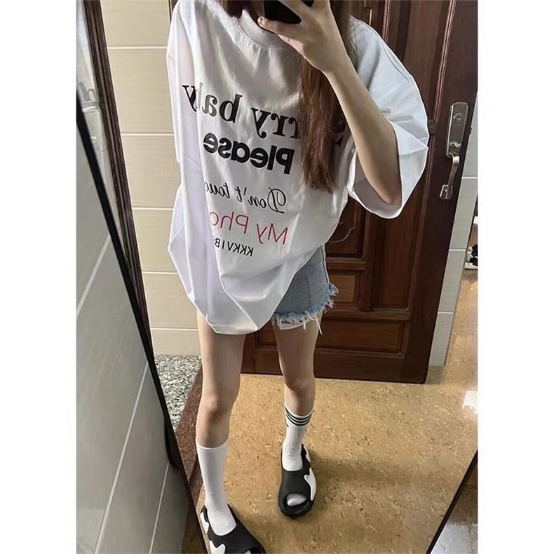 T0610-P25纯白美式艺术字母全棉短袖男女款情侣宽松上衣，男装T恤，星座617A-2