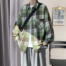 衬衫男2025春季新款港风宽松磨毛格子长袖衬衣CS603-特P27无差价，男装衬衫，星座214-3