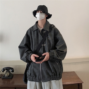 美式港风夹克男大码夹克男水洗雪花皮衣男JK8741P130控168图片