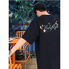 抖音得物供货210克现货宽松纯棉美式潮牌印花落肩袖纯棉T恤AT2140，男装T恤，电商A443
