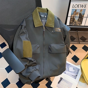 户外设计感拉链飞行员男宽松高级机车服工装夹克棒球服GA678P72,男黑西服搭配牛仔裤图片