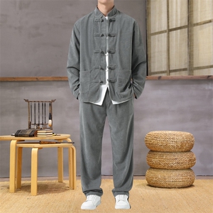 男士外套灯芯绒夹克套装盘扣立领风 XZ1512-2501套装-P110图片